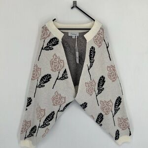 Duchamp Rose Floral Printed Knit Wide Sleeve Shrug Cardigan Neutral